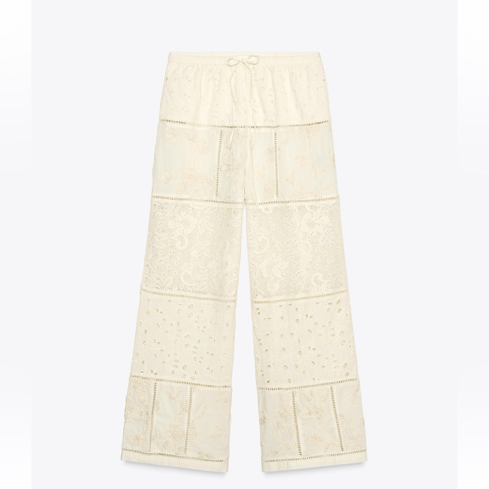 Zara Patchwork Embroidered Pants NWT - image 1